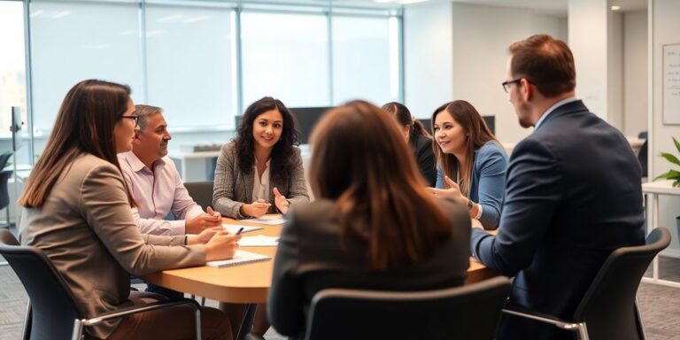 Profissionais colaborando em reunião no governo estadual.
