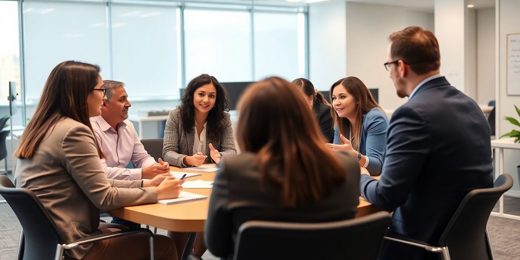 Profissionais colaborando em reunião no governo estadual.