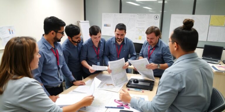 Técnicos municipais trabalhando em um escritório na Prefeitura.